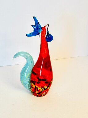 Fifth Avenue Vtg Hand Blown Art 9.8" Rooster Figurine Colorful Home Decor